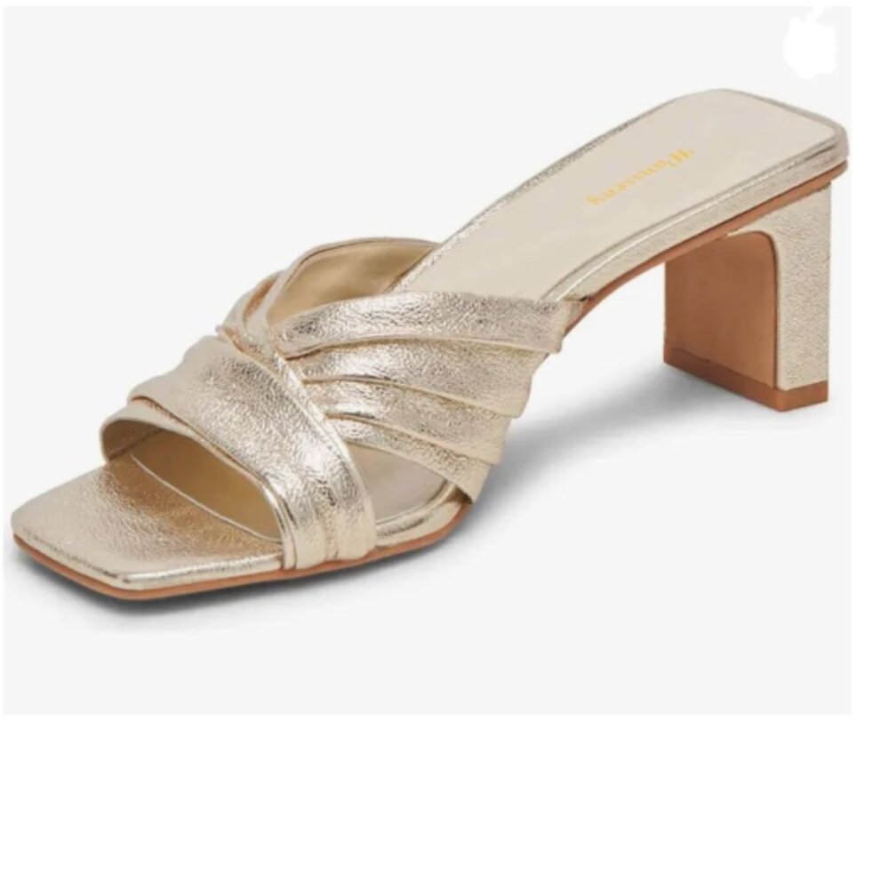 Wansseny Champagne Open Square Toe Mid Heel Summer Mules Slip On Casual Slippers